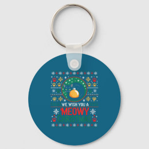 Meowy Christmas Santa Hat Cat Ugly Sweater Key Ring