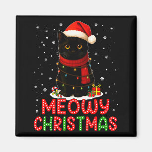 Meowy Christmas Santa Hat Funny Black Cat Men Wome Magnet