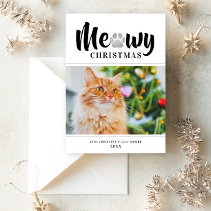 Meowy Christmas Silver Cat Pet Photo Holiday Card