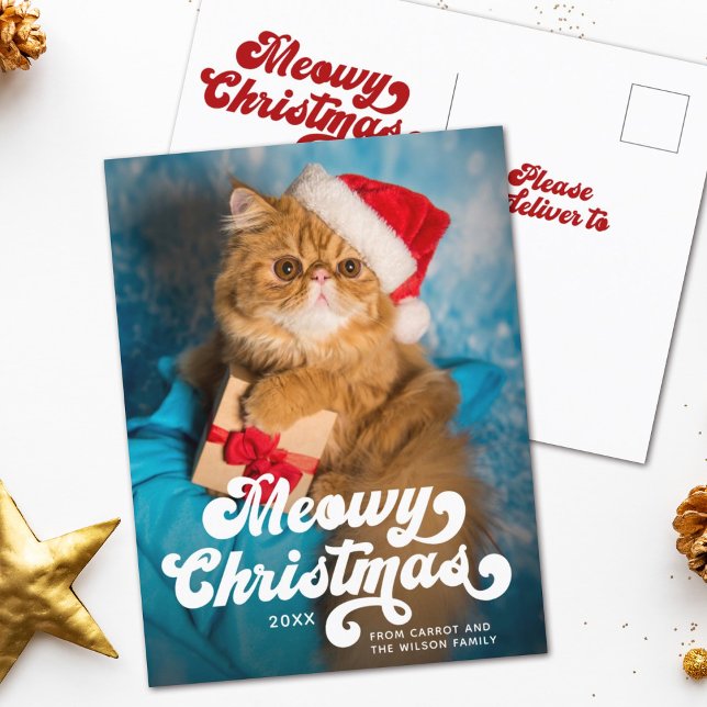 Meowy Christmas Simple Fun Modern Photo Holiday Postcard (Creator Uploaded)