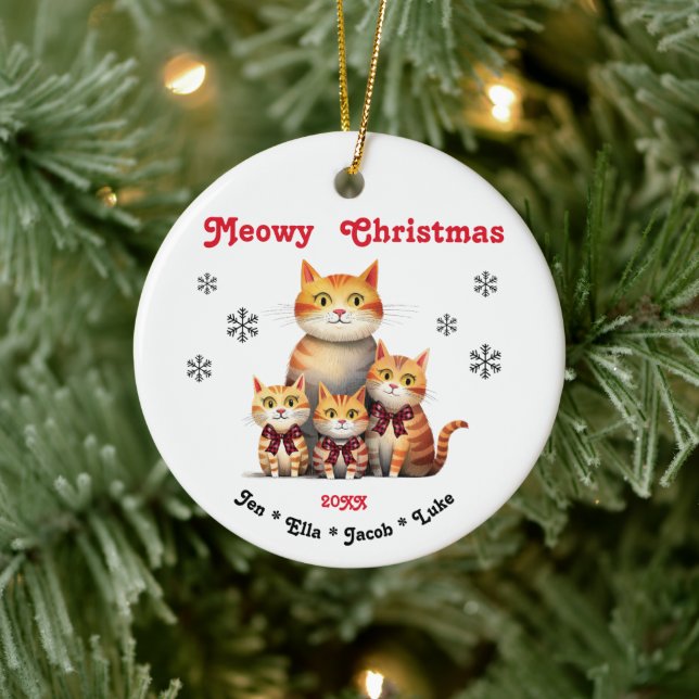 Meowy Christmas Single Parent Cat Family Ceramic Ornament (Tree)