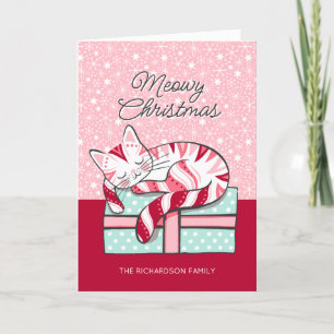Meowy Christmas Sleeping Kitty Holiday Card