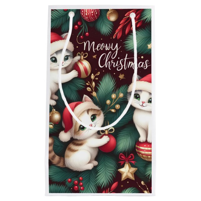 Meowy Christmas -  Small Gift Bag (Front)