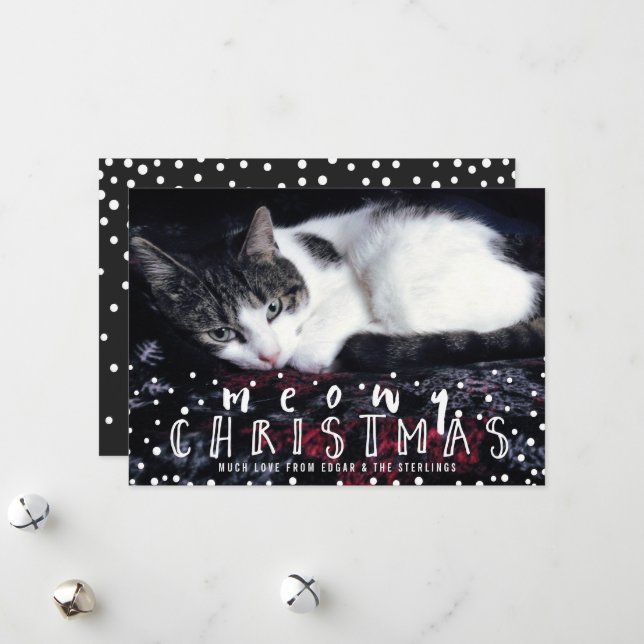 Meowy Christmas Snow Frame Cat Holiday Photo Card (Front/Back In Situ)