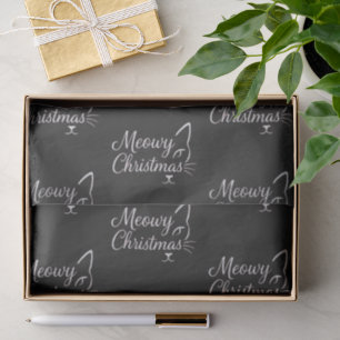 'Meowy Christmas' Sophisticated Charcoal Black Tissue Paper