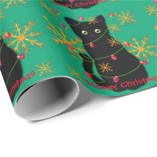 Meowy Christmas   sparkling gold snowflakes  Wrapp Wrapping Paper