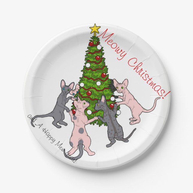 Meowy Christmas! Sphynx and Bambino plates (Front)