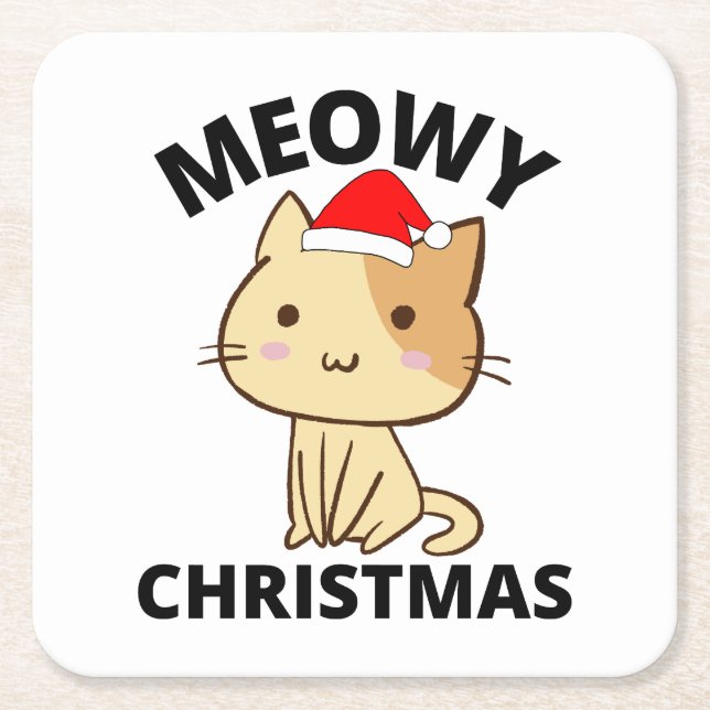 Meowy Christmas       Square Paper Coaster (Front)