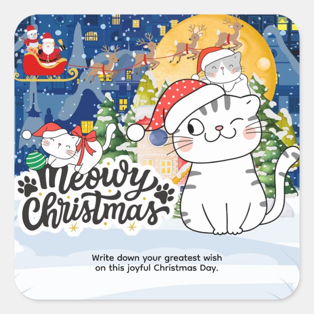 Meowy Christmas Square Sticker (Front)