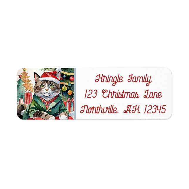 Meowy Christmas Tabby Cat Return Address  Label (Front)