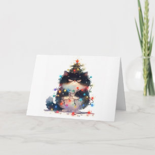 Meowy Christmas Tangled Cat Lights Greeting Card