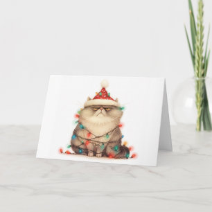 Meowy Christmas Tangled Cat Lights Greeting Card
