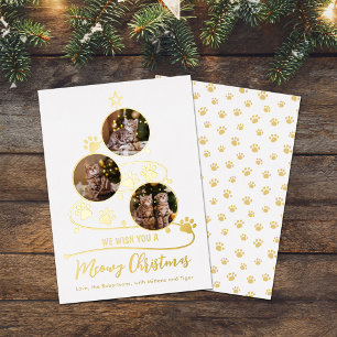 Meowy Christmas Tree Cat 3 Photos Pets Foil Holiday Card