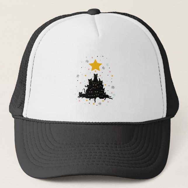 Meowy Christmas tree , funny cat christmas tree Trucker Hat (Front)