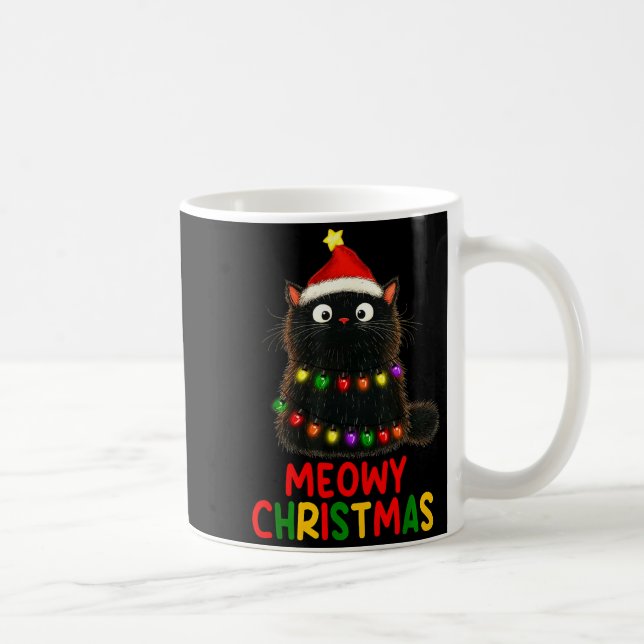 Meowy Christmas Tree Lights Black Cat Xmas Pajamas Coffee Mug (Right)