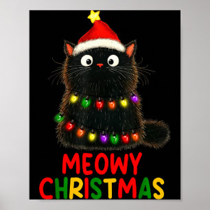 Meowy Christmas Tree Lights Black Cat Xmas Pajamas Poster