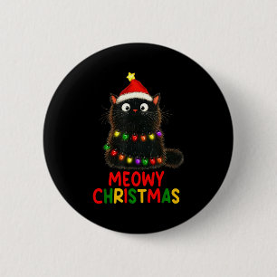 Meowy Christmas Tree Lights Black Cat Xmas Pyjamas 6 Cm Round Badge