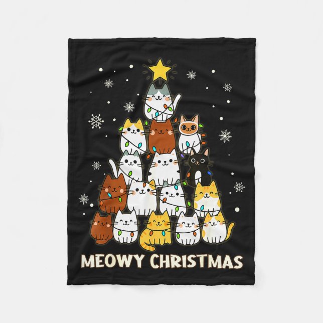 Meowy Christmas Tree Merry Catmas Cat Lover For Me Fleece Blanket (Front)