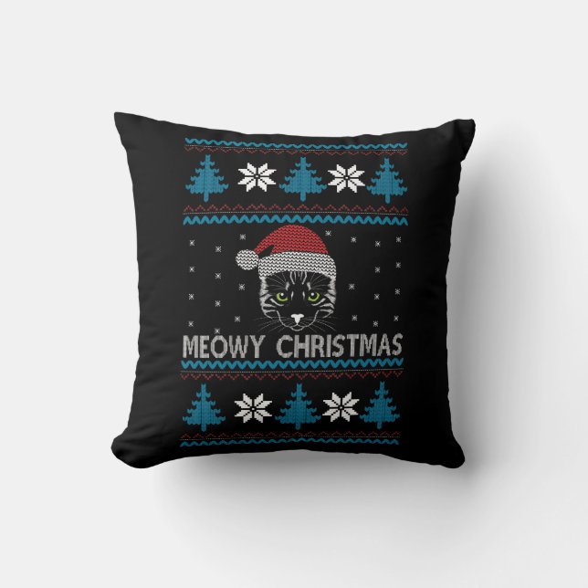 Meowy Christmas Ugly Sweater Cushion (Front)
