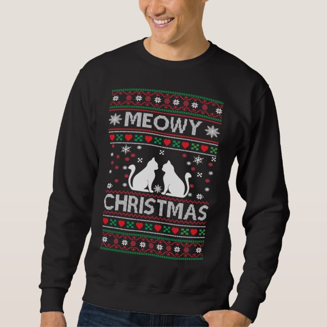 Meowy Christmas ugly Xmas sweater with Cats (Front)