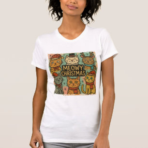 Meowy Christmas Vintage Cats Retro Illustration T-Shirt