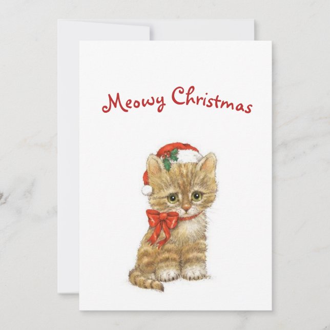 Meowy Christmas Vintage Retro Cat Holiday Card (Front)