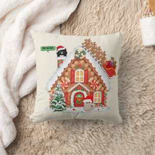 Meowy Christmas Visit From Santa Cat and Friends  Cushion