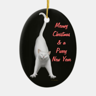 Meowy Christmas White Cat Customisable Ornament