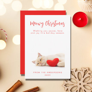 Meowy Christmas White Funny Cat Photo Holiday Card