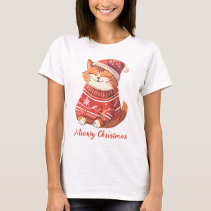 Meowy Christmas Women's T-Shirt with Festive Cat 
