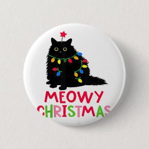 Meowy Christmas Xmas Lights Black Cat Pajamas Fami 6 Cm Round Badge