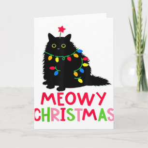 Meowy Christmas Xmas Lights Black Cat Pajamas Fami Card
