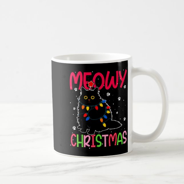 Meowy Christmas Xmas Lights Black Cat Pajamas Fami Coffee Mug (Right)