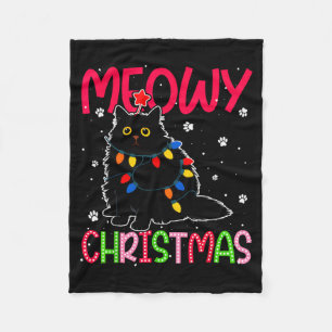 Meowy Christmas Xmas Lights Black Cat Pajamas Fami Fleece Blanket
