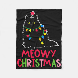 Meowy Christmas Xmas Lights Black Cat Pajamas Fami Fleece Blanket