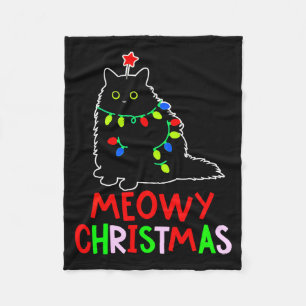 Meowy Christmas Xmas Lights Black Cat Pajamas  Fleece Blanket