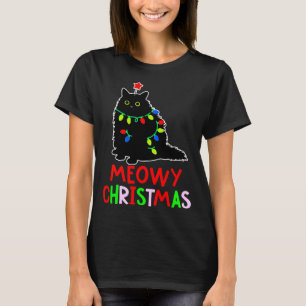 Meowy Christmas Xmas Lights Black Cat Pajamas T-Shirt