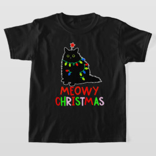 Meowy Christmas Xmas Lights Black Cat Pajamas T-Shirt