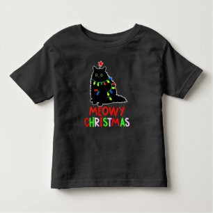Meowy Christmas Xmas Lights Black Cat Pajamas  Toddler T-Shirt