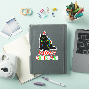 Meowy Christmas Xmas Lights Black Cat Pyjamas
