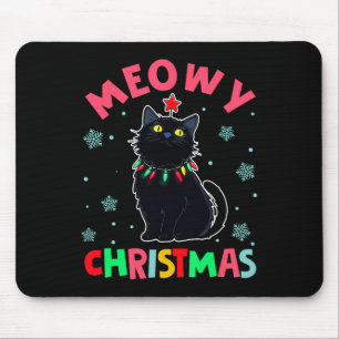 Meowy Christmas Xmas Lights Black Cat Pyjamas Fami Mouse Pad