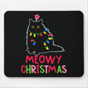 Meowy Christmas Xmas Lights Black Cat Pyjamas Fami Mouse Pad