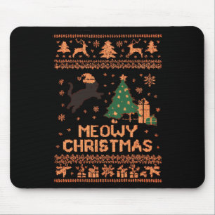 Meowy Christmas Xmas Tree Cat Ugly Sweater Pajamas Mouse Pad