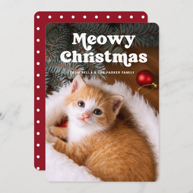 Meowy Christmas | Your Cat's Photo Funny Holiday Card (Front/Back)
