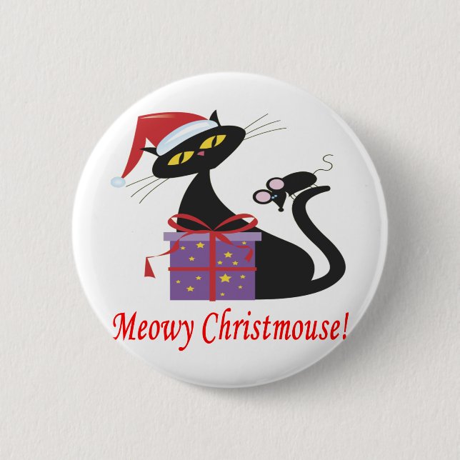 Meowy Christmouse 6 Cm Round Badge (Front)
