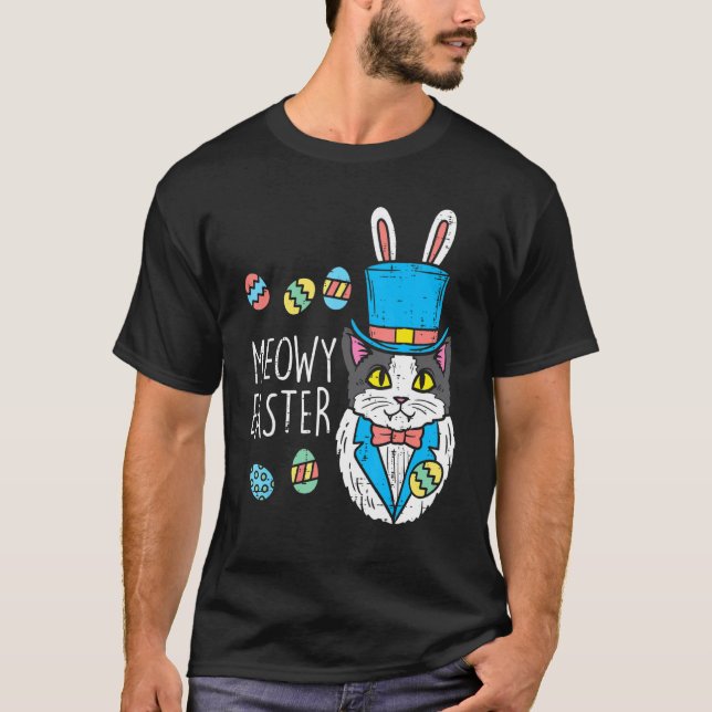 Meowy Easter Day Cat Bunny Ears Eggs Cute Pet Men  T-Shirt (Front)
