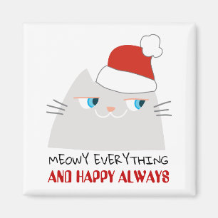 Meowy Everything and Happy Always Cute Santa Cat Magnet