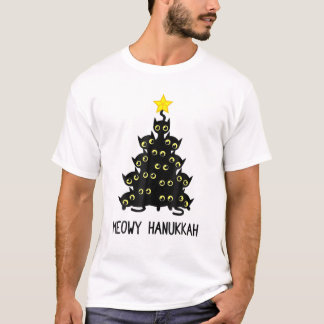Meowy Hanukkah Cat Christmas Tree Jewish Chanukah T-Shirt