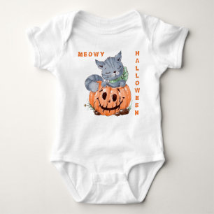 Meowy Jack o' Lantern Kitten Halloween Baby Bodysuit