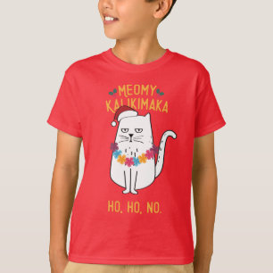 Meowy Kalikimaka Funny Cat Santa Hat Christmas T-Shirt